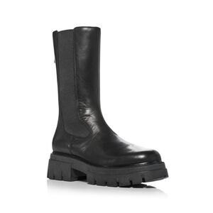 ASH Womens Black 1-1/2" Platform Lennox Toe Block Heel Leather Combat Boots 41